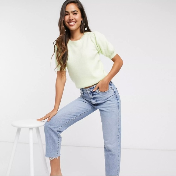 Vero Moda Sweater Short Puff Sleeve Light Green lWomen’s SZ US Medium Soft - Picture 2 of 10